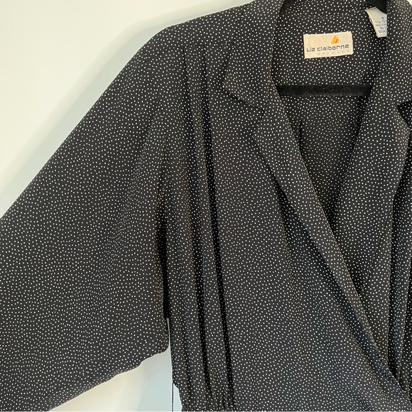 Vintage 90s Liz Claiborne Black and White Dotted Long Sleeve Jumpsuit with Belt - Picture 4 of 16